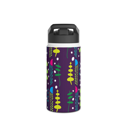 Purple Groovy Garden Stainless Steel Water Bottle, Standard Lid