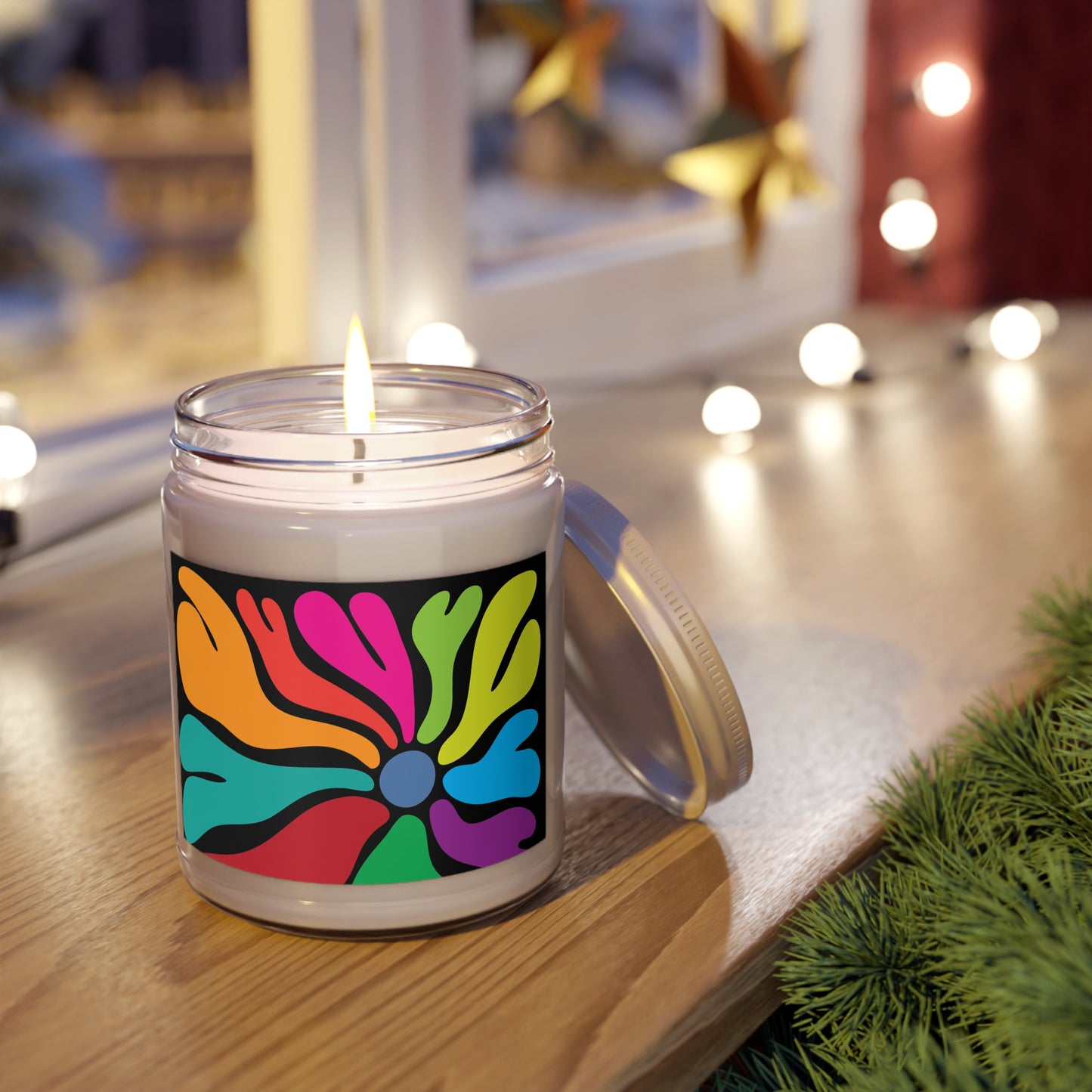 Hippie Flower Scented Soy Candles with White Lid, 9oz