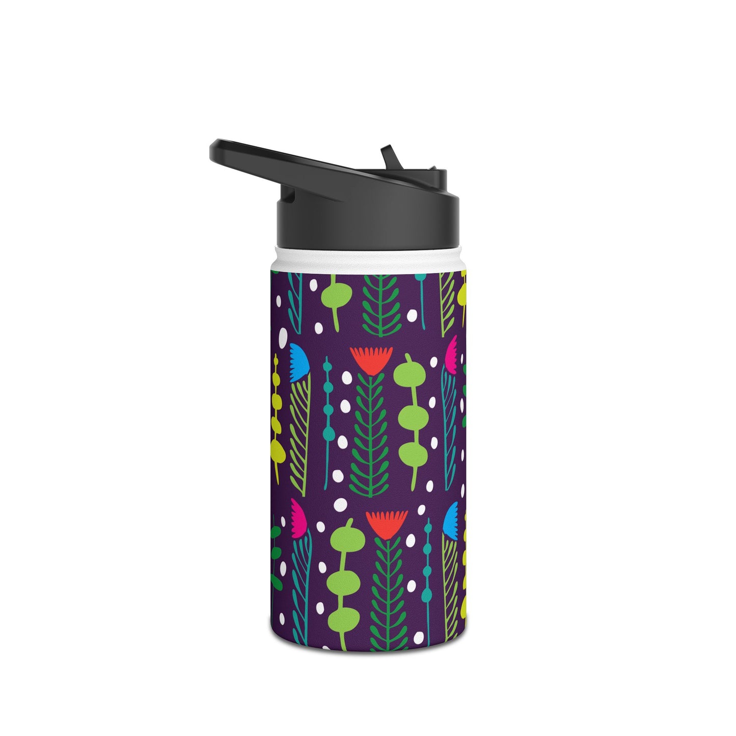 Purple Groovy Garden Stainless Steel Water Bottle, Standard Lid