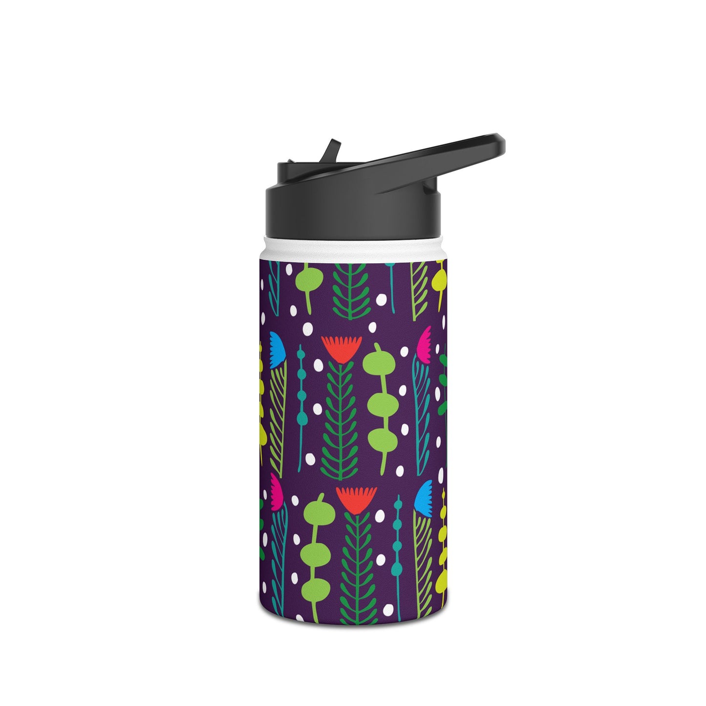 Purple Groovy Garden Stainless Steel Water Bottle, Standard Lid