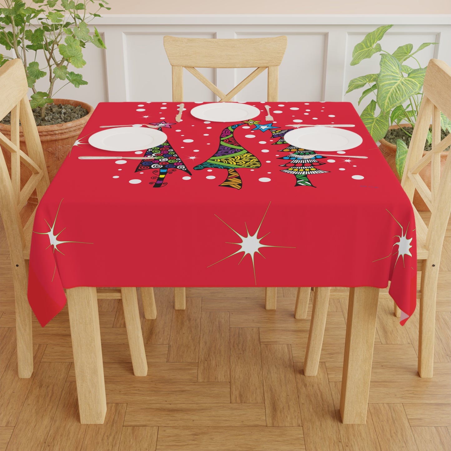 Red # Trees Tablecloth