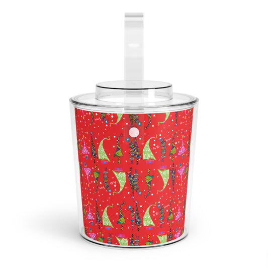 Holiday Trees Ice Bucket with Tongs