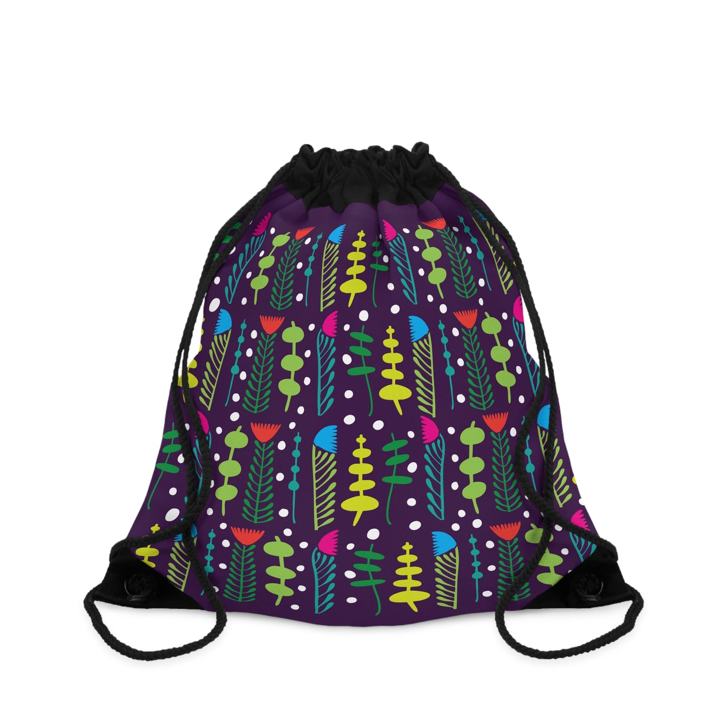 Black Groovy Garden Drawstring Bag