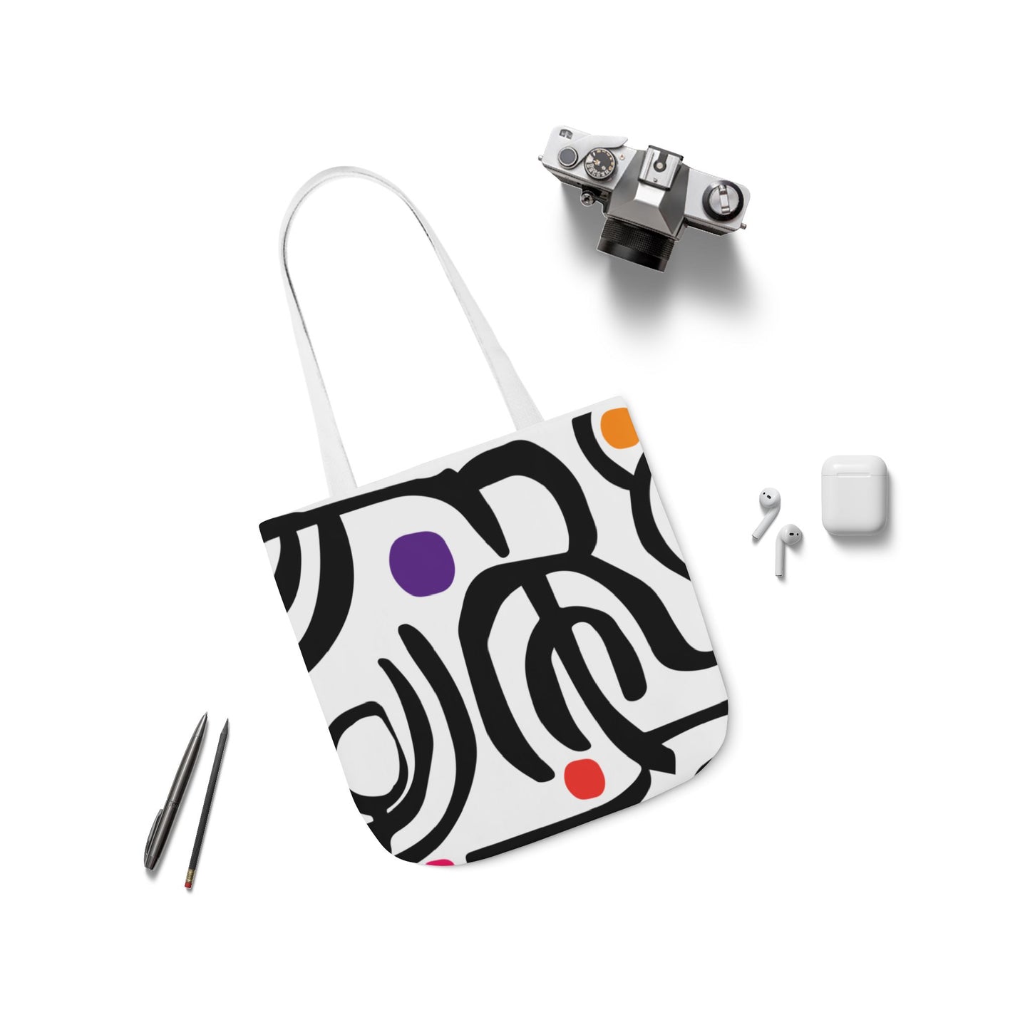 Dot Dot Swirl Canvas Tote Bag (5-Color Straps)