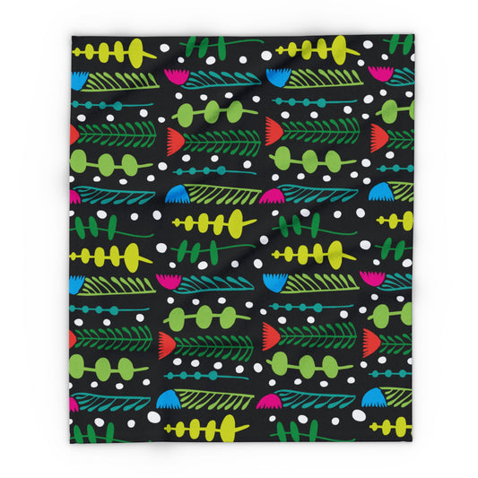 Black Groovy Garden Arctic Fleece Blanket
