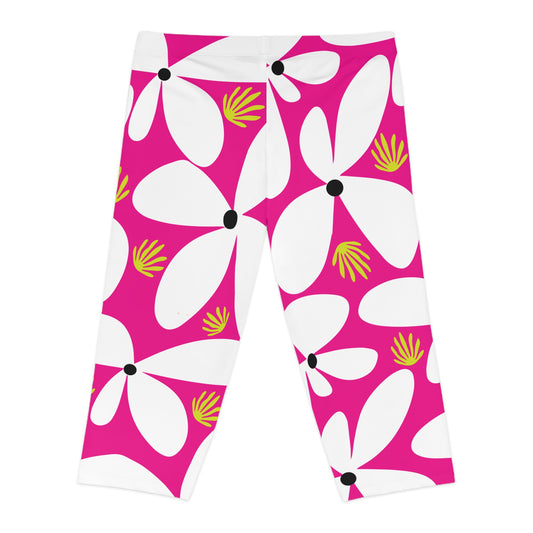 Pink Pop Daisy Women's Capri Leggings