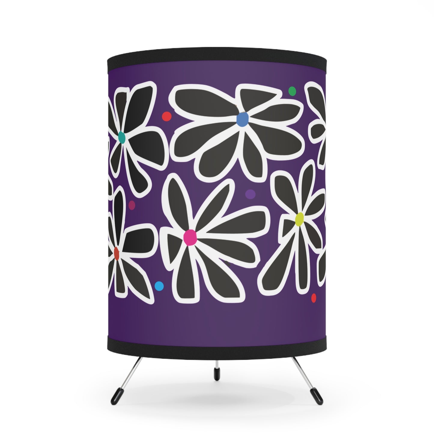 Purple Summer Flower Love Tripod Lamp with High-Res Printed Shade, US\CA plug