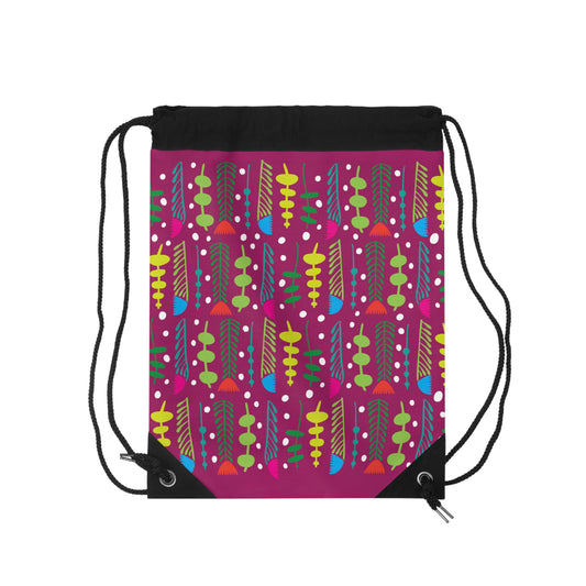 Black Groovy Garden Drawstring Bag