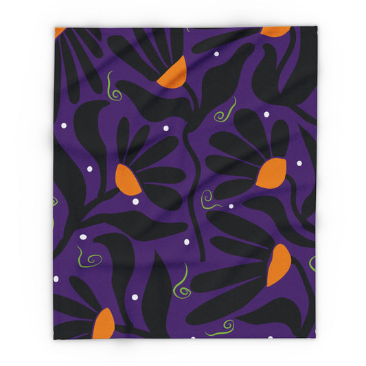 Orange Moon Flower Arctic Fleece Blanket