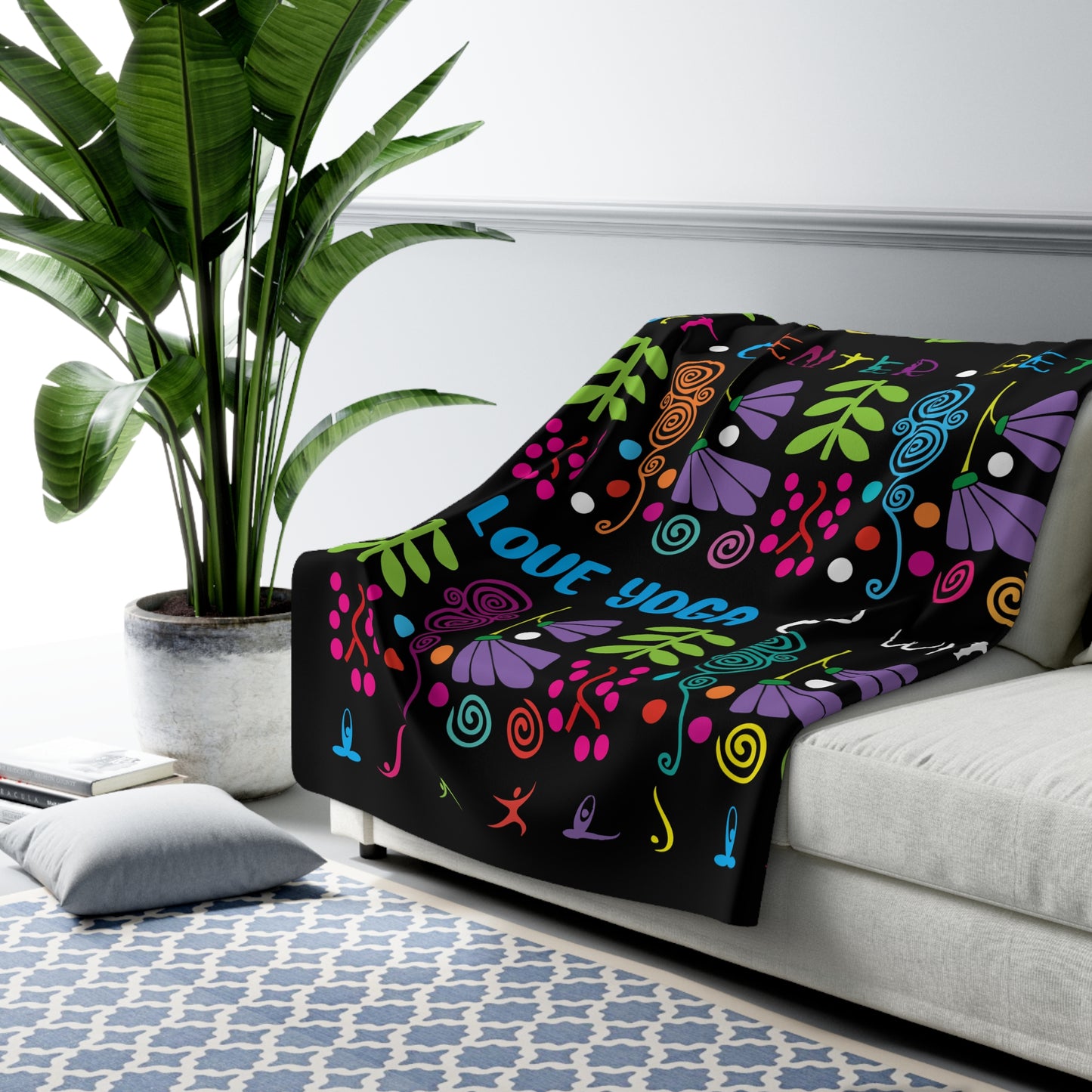 Black Groovy Sherpa Fleece Blanket