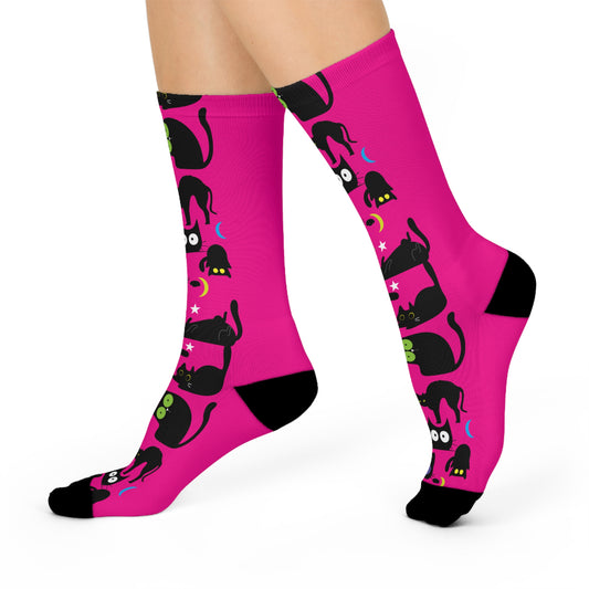 Pink Wicked Whiskers Cushioned Crew Socks