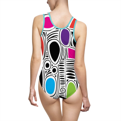 White Geo Splash Women's Classic One-Piece Swimsuit