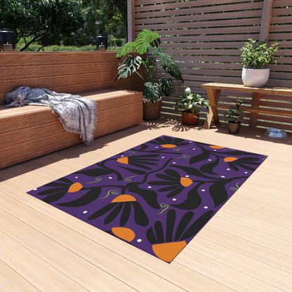 Orange Mod Flower Outdoor Rug