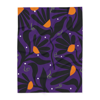 Orange Moon Flower Arctic Fleece Blanket