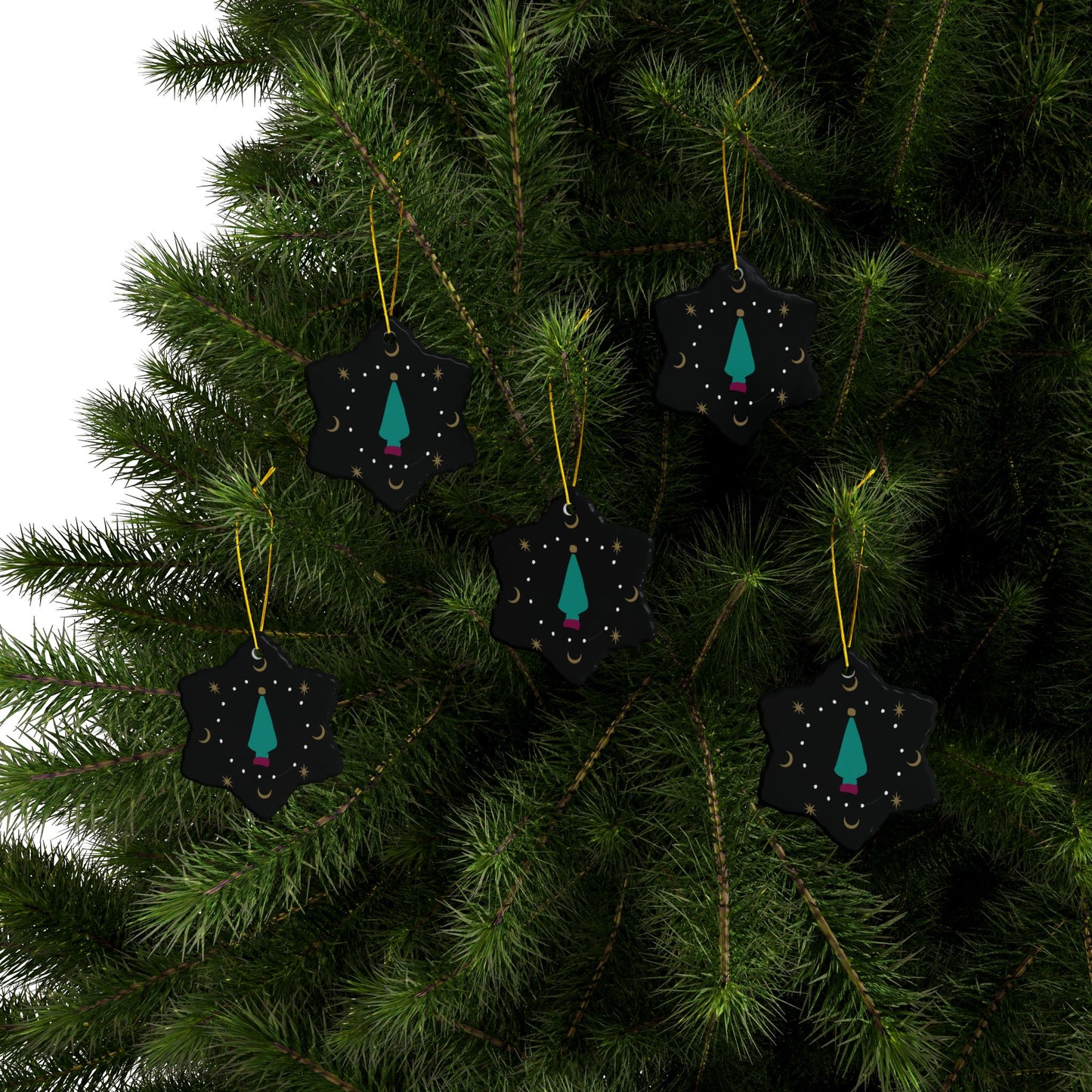 Green Tree Ceramic Ornaments, 2-Side Print, (1pc, 3pcs, 5pcs, 10pcs)