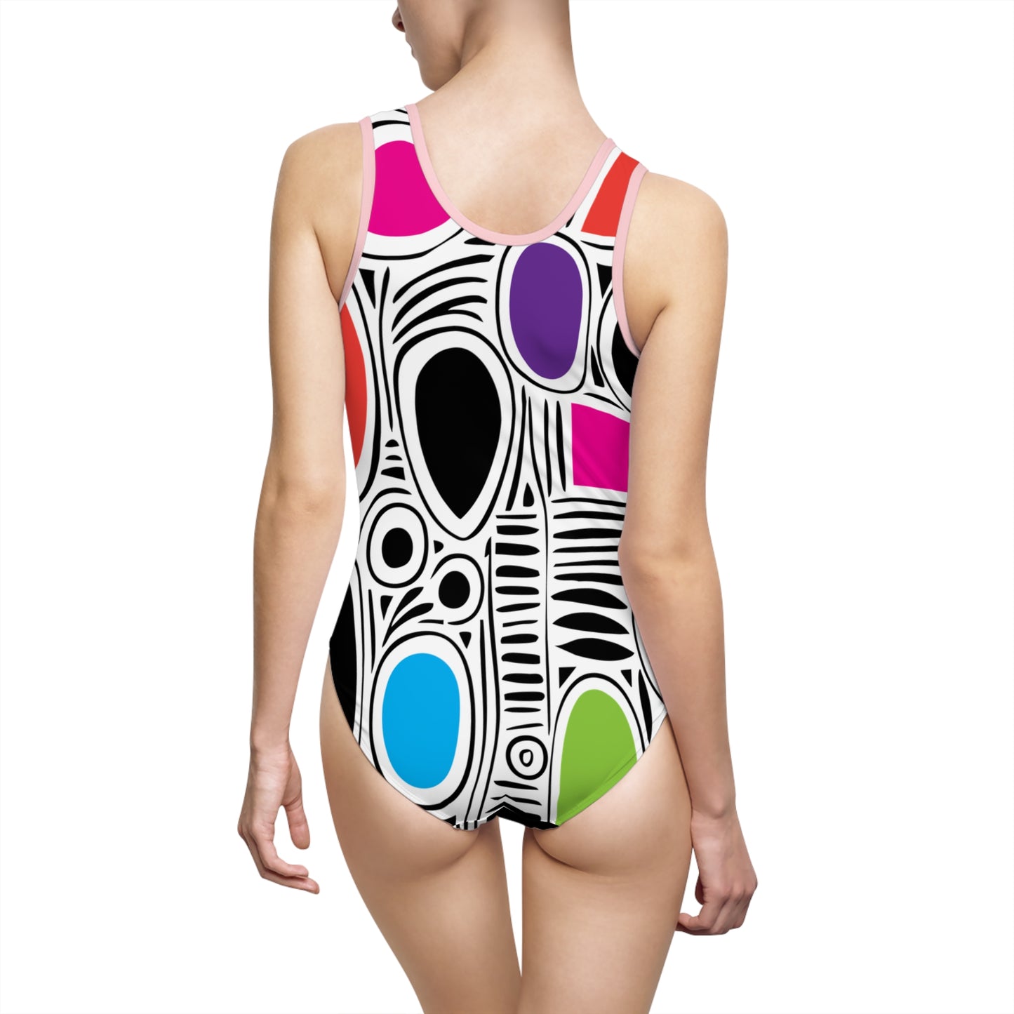 White Geo Splash Women's Classic One-Piece Swimsuit