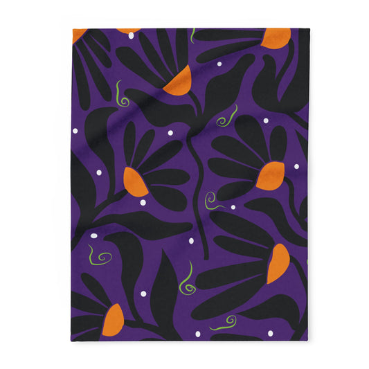 Orange Moon Flower Arctic Fleece Blanket