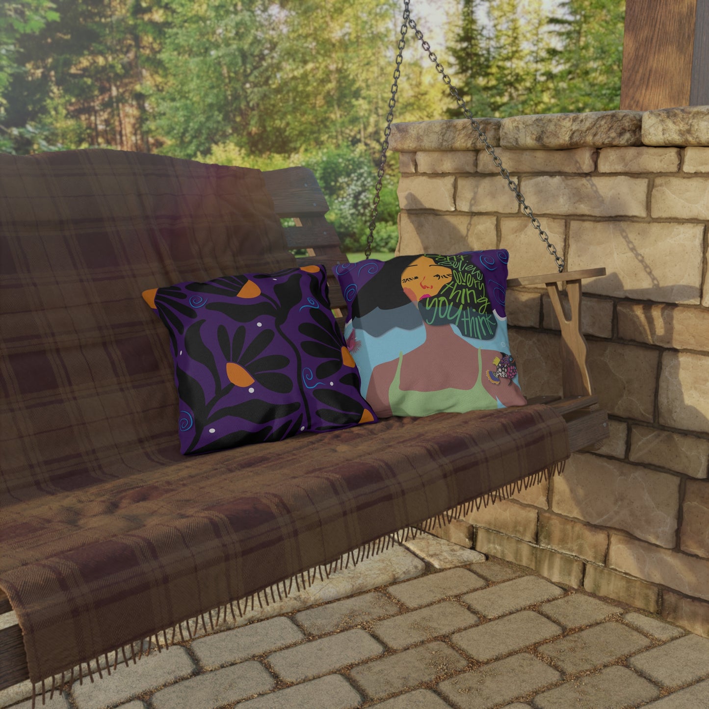 Orange Modflower Outdoor Pillows