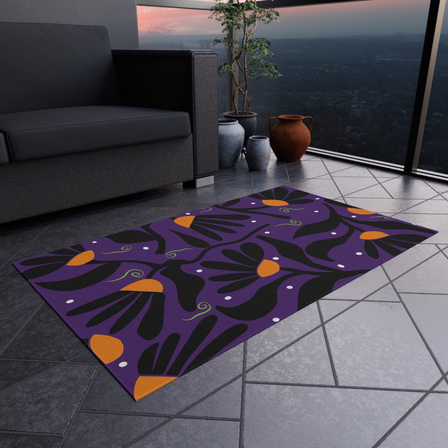 Orange Mod Flower Outdoor Rug