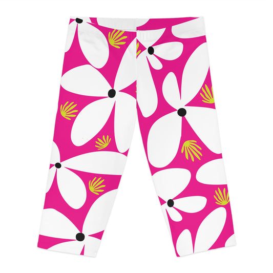Pink Pop Daisy Women's Capri Leggings