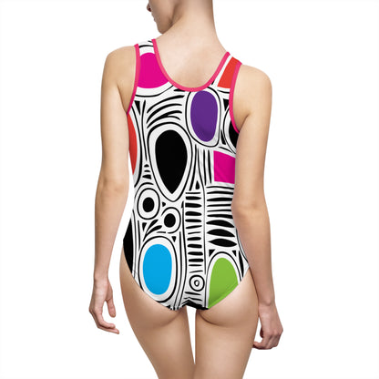 White Geo Splash Women's Classic One-Piece Swimsuit