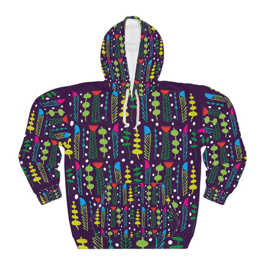 Black Groovy Garden Unisex Pullover Hoodie