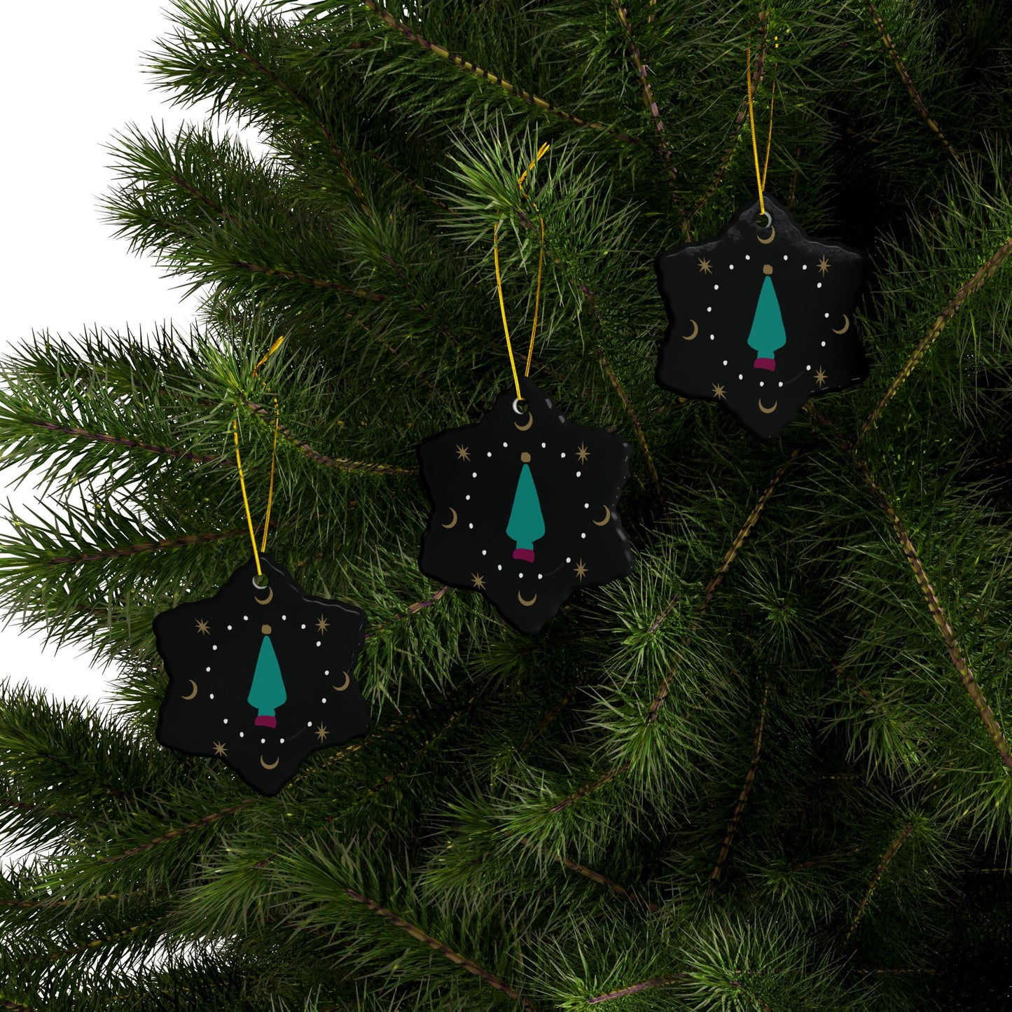Green Tree Ceramic Ornaments, 2-Side Print, (1pc, 3pcs, 5pcs, 10pcs)