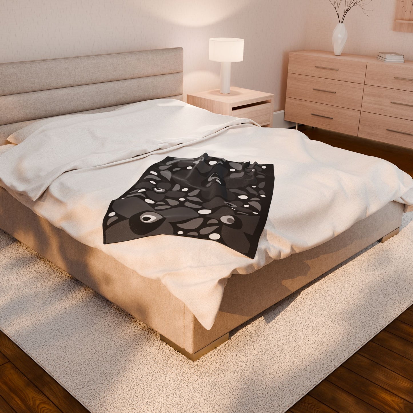 Grey Mod Flower Velveteen Plush Blanket