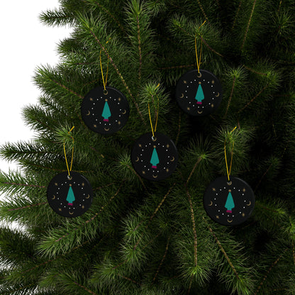 Green Tree Ceramic Ornaments, 2-Side Print, (1pc, 3pcs, 5pcs, 10pcs)