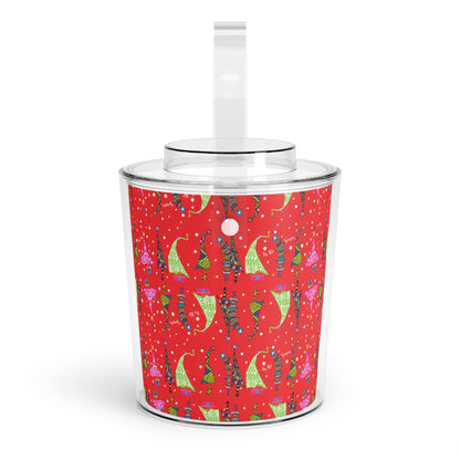 Holiday Trees Ice Bucket with Tongs