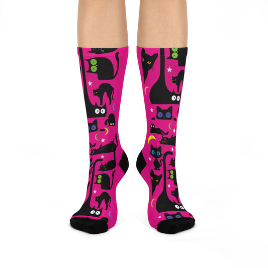 Pink Wicked Whiskers Cushioned Crew Socks