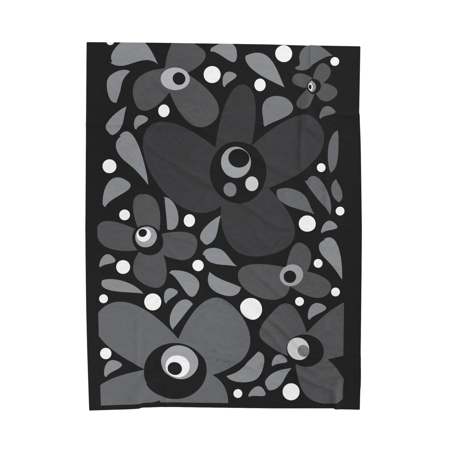 Grey Mod Flower Velveteen Plush Blanket
