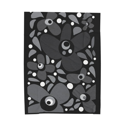 Grey Mod Flower Velveteen Plush Blanket