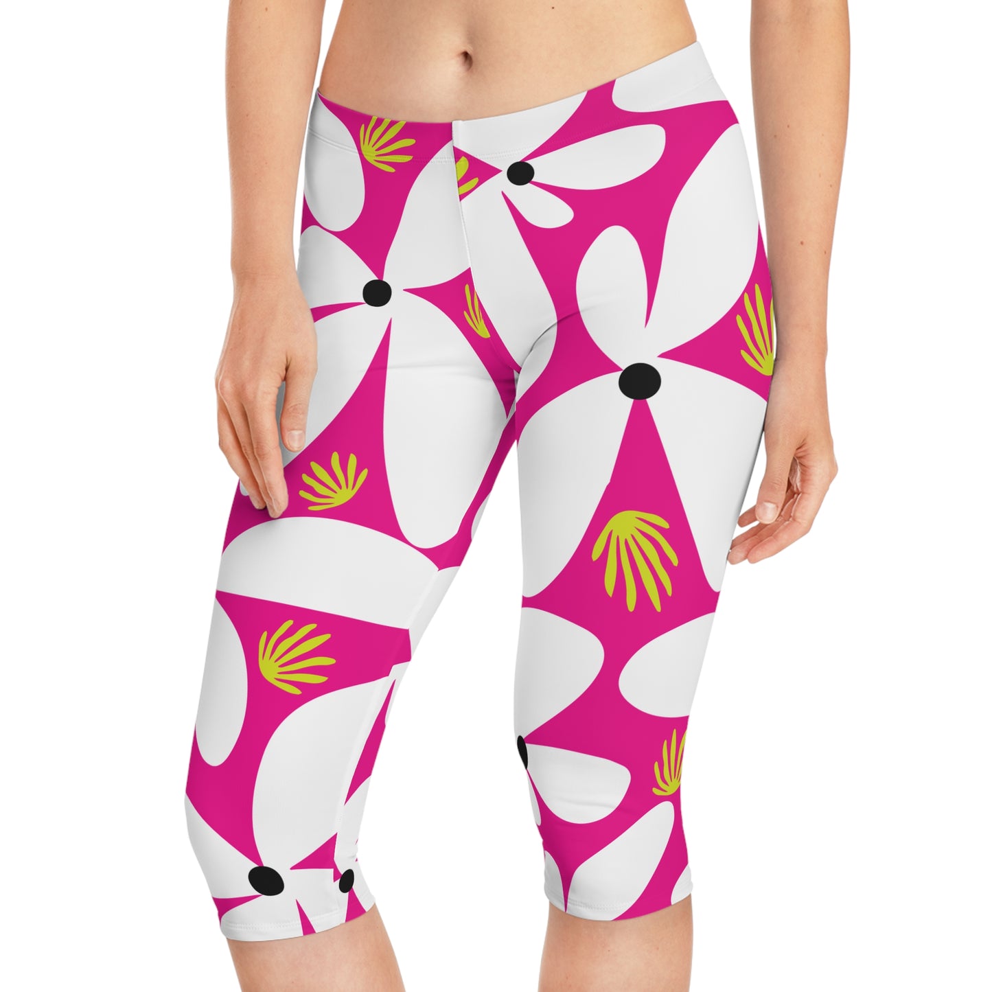 Pink Pop Daisy Women's Capri Leggings
