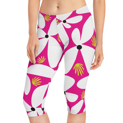 Pink Pop Daisy Women's Capri Leggings