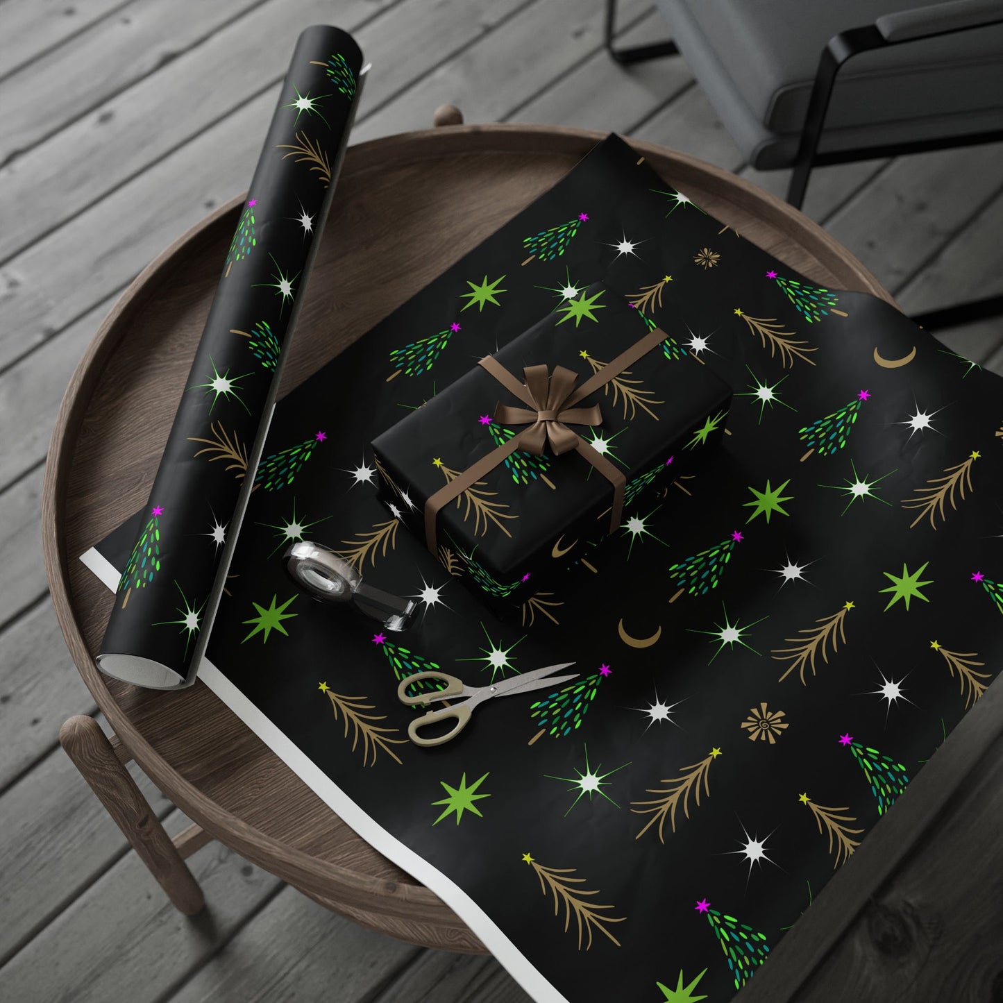 Gold Holiday Trees Wrapping Papers