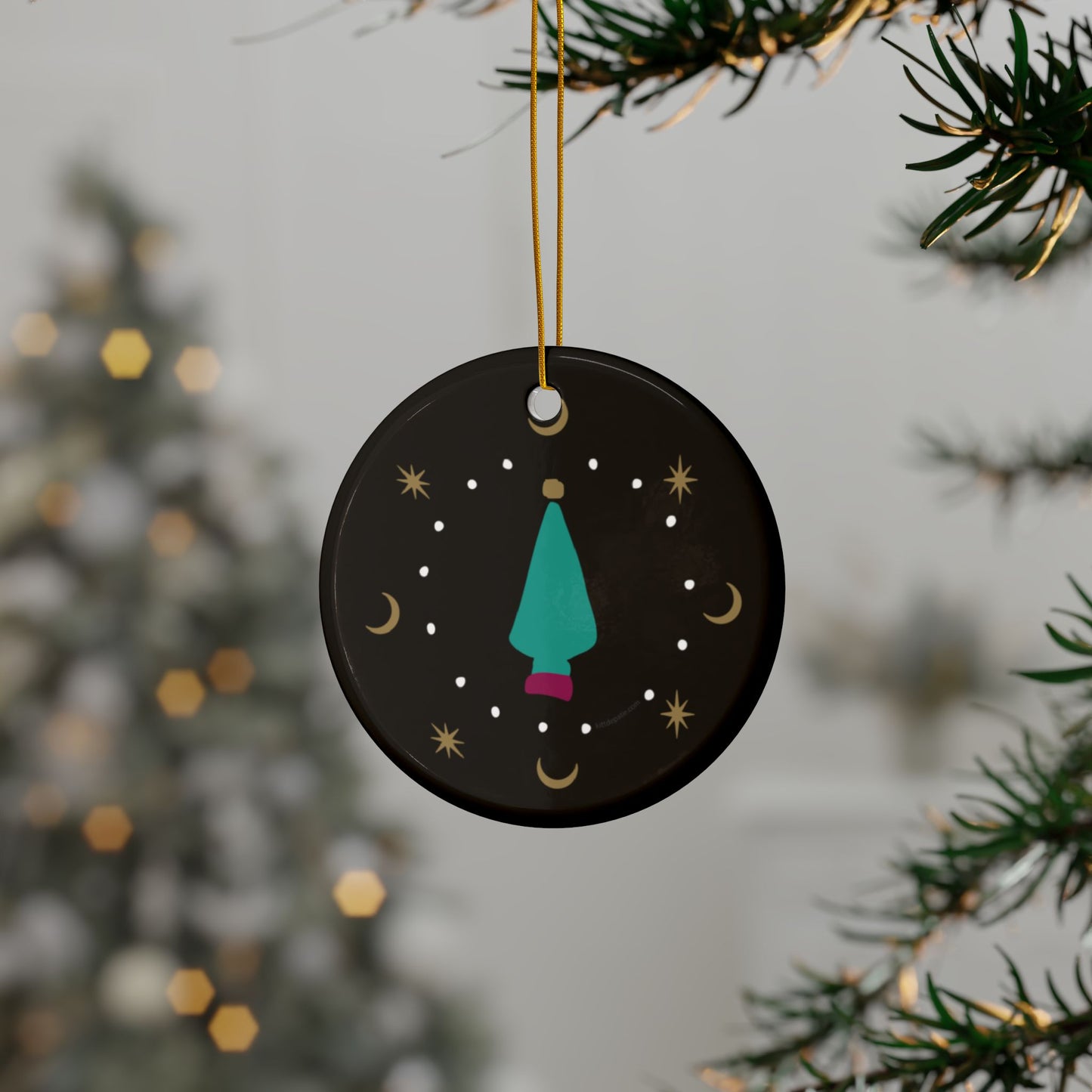 Green Tree Ceramic Ornaments, 2-Side Print, (1pc, 3pcs, 5pcs, 10pcs)