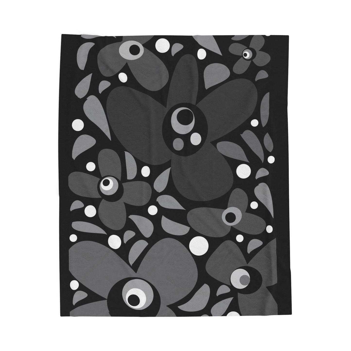 Grey Mod Flower Velveteen Plush Blanket