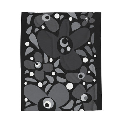 Grey Mod Flower Velveteen Plush Blanket