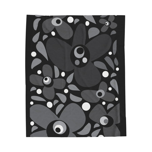Grey Mod Flower Velveteen Plush Blanket