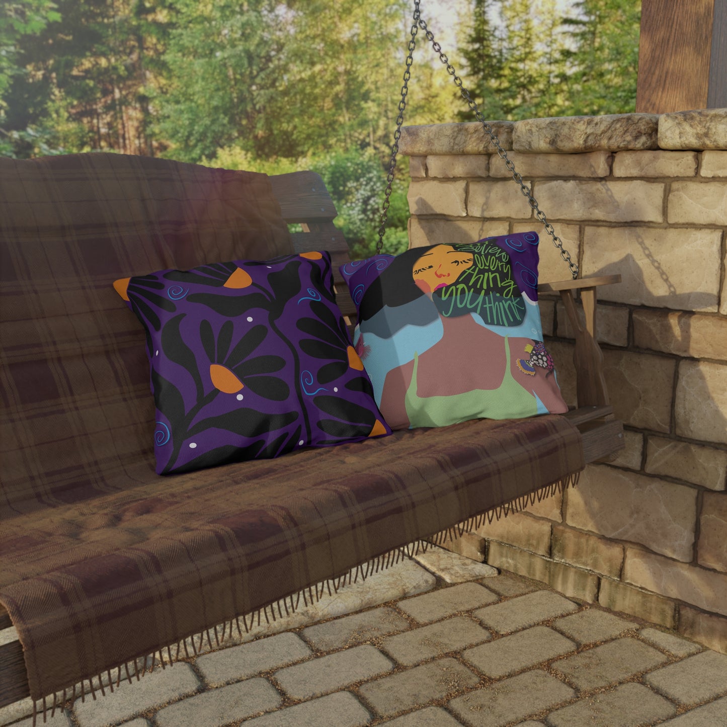 Orange Modflower Outdoor Pillows