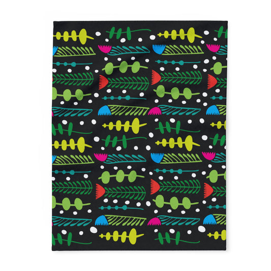 Black Groovy Garden Arctic Fleece Blanket