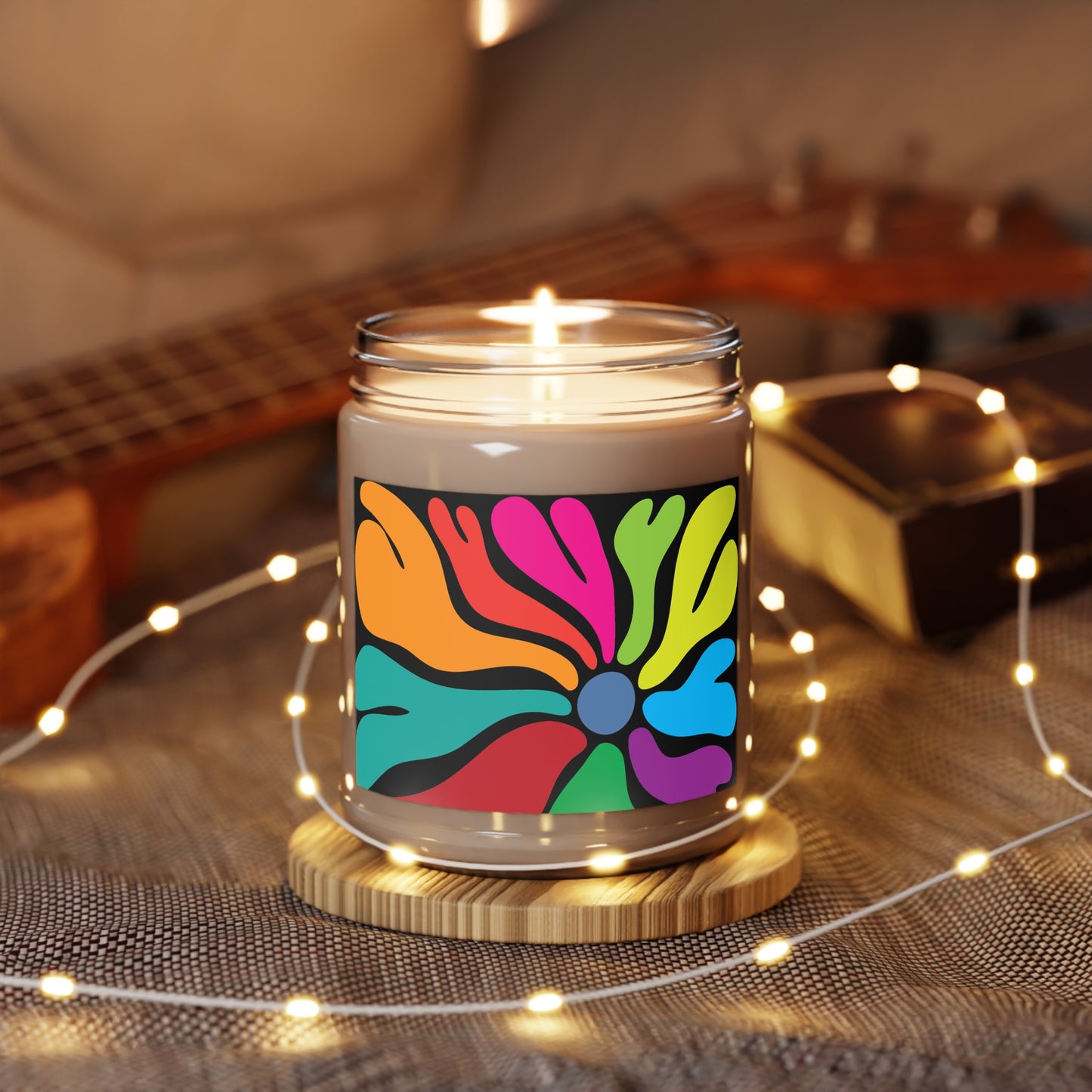 Hippie Flower Scented Soy Candles with White Lid, 9oz