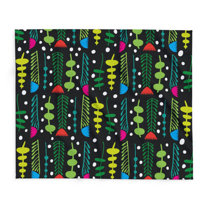 Black Groovy Garden Arctic Fleece Blanket