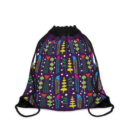 Black Groovy Garden Drawstring Bag
