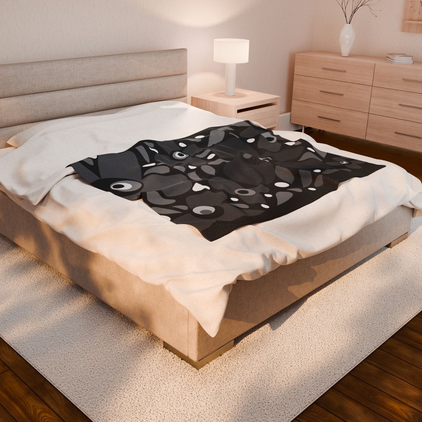 Grey Mod Flower Velveteen Plush Blanket