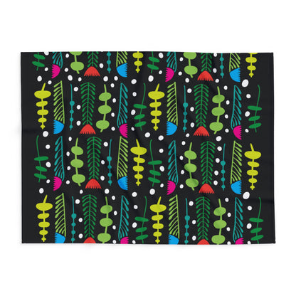 Black Groovy Garden Arctic Fleece Blanket