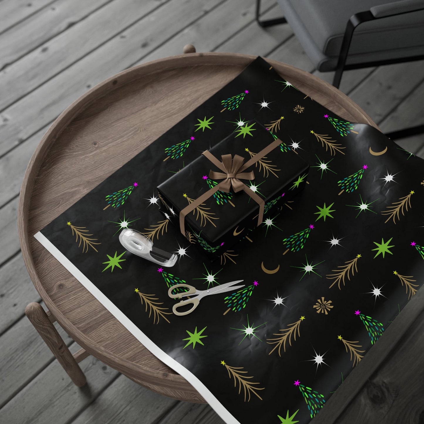 Gold Holiday Trees Wrapping Papers