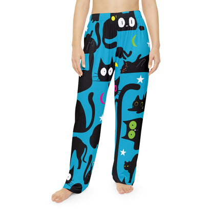 Blue Halloween Cat Women's Pajama Pants