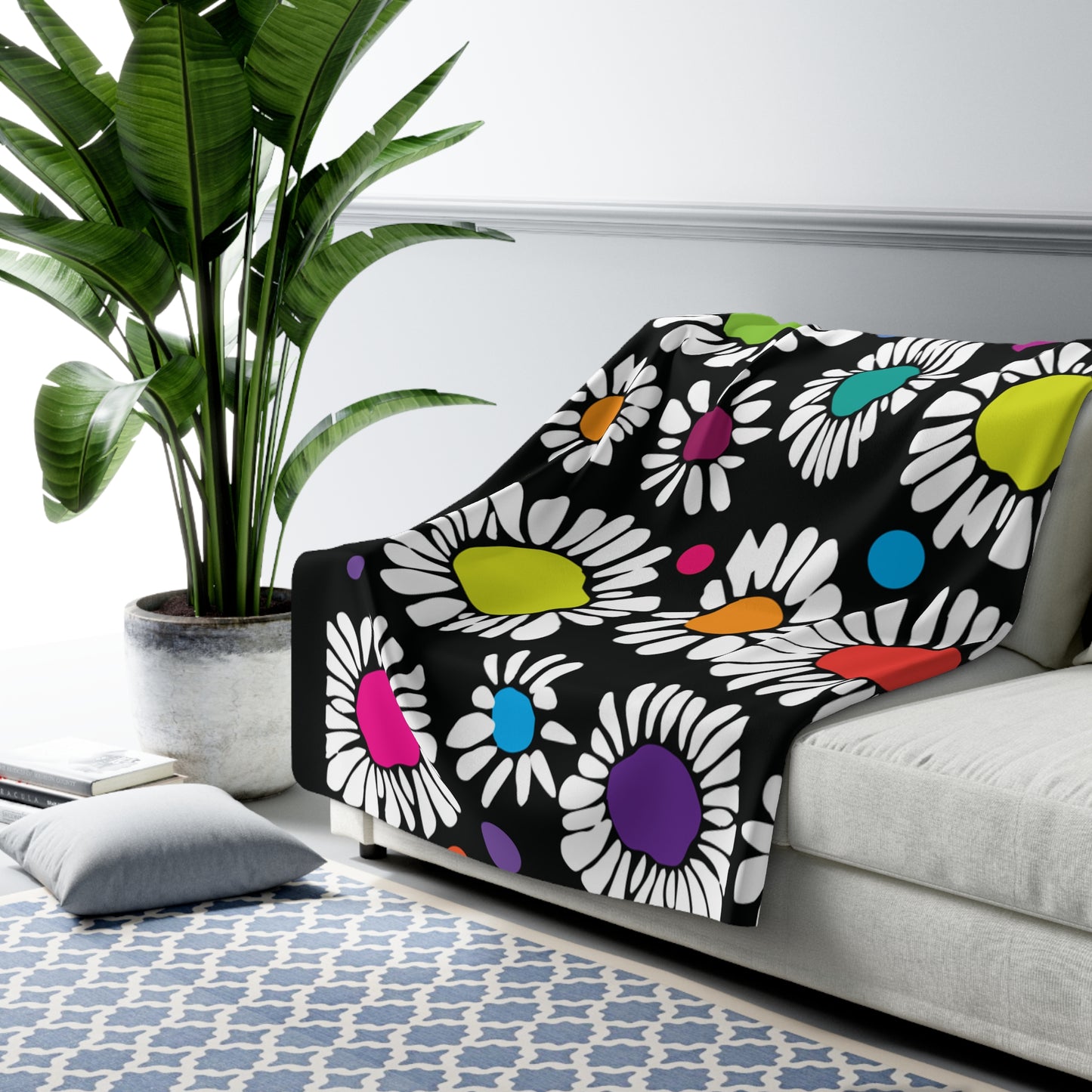 Midnight Bloom Sherpa Fleece Blanket